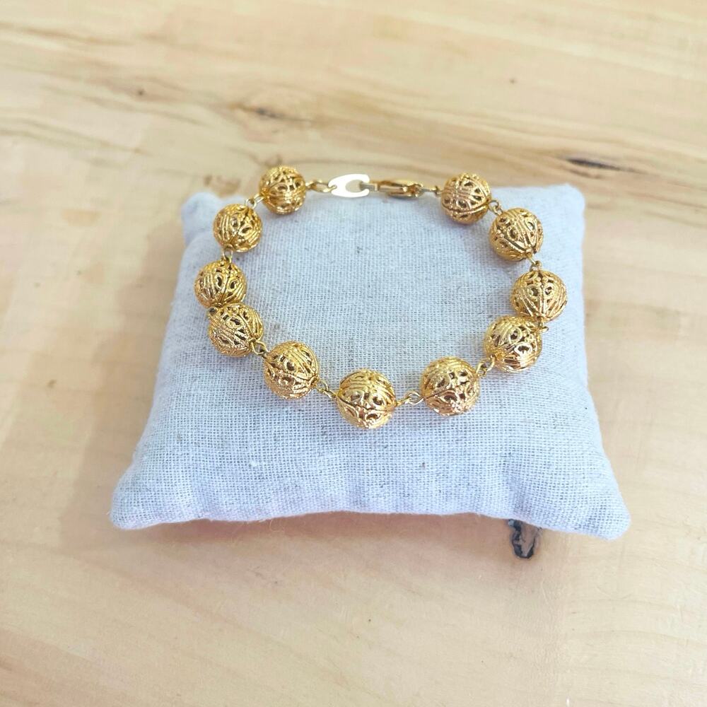Filigree Sibenski Botuni Style Gilded Sphere Bracelet Ball Openwork Intricate